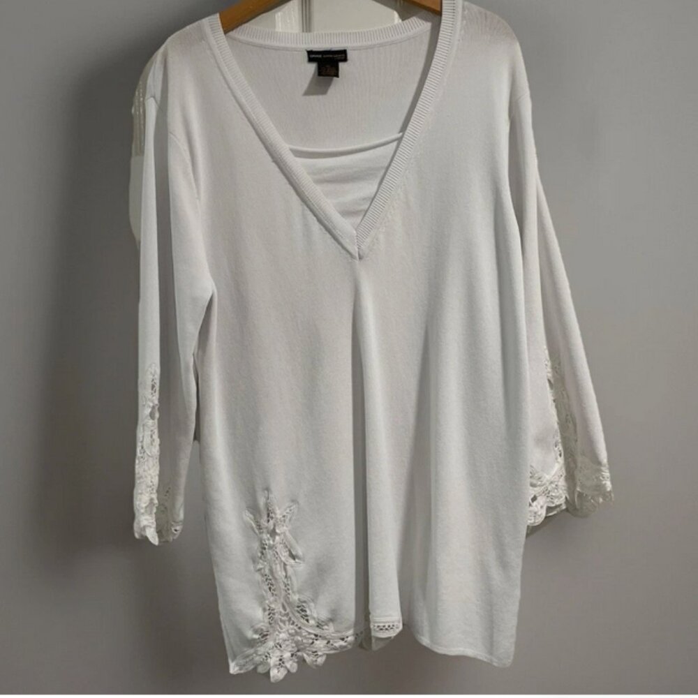Grace Dane Lewis White Sweater Size 2X Lace Trim